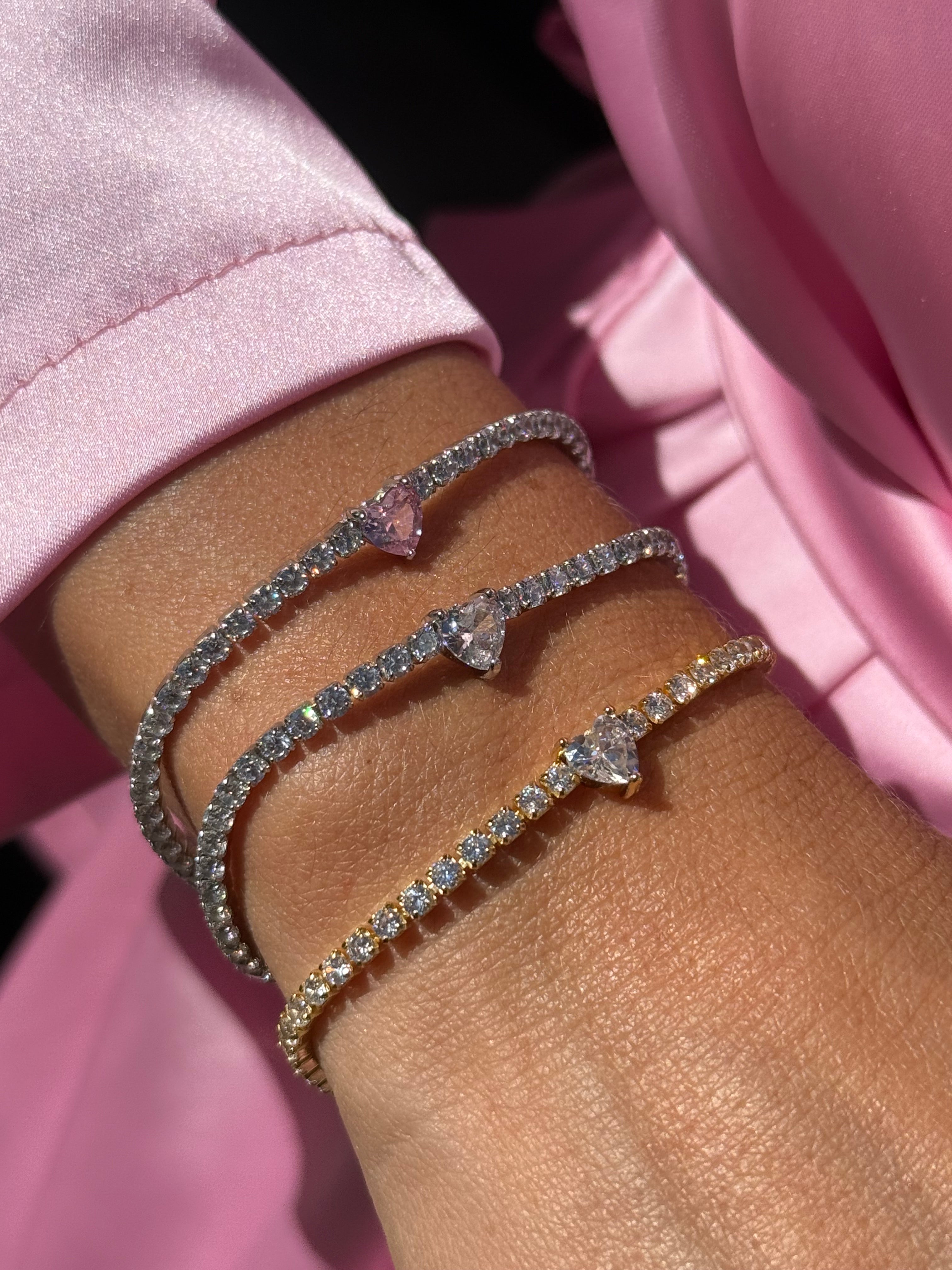 Bracciale Tennis con Cuore Centrale