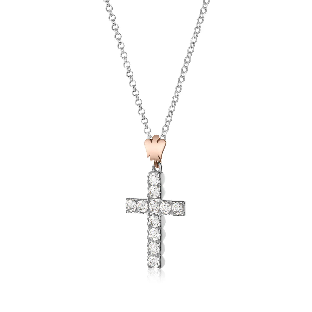 Collana Croce In Argento e Angelo.     Gia447