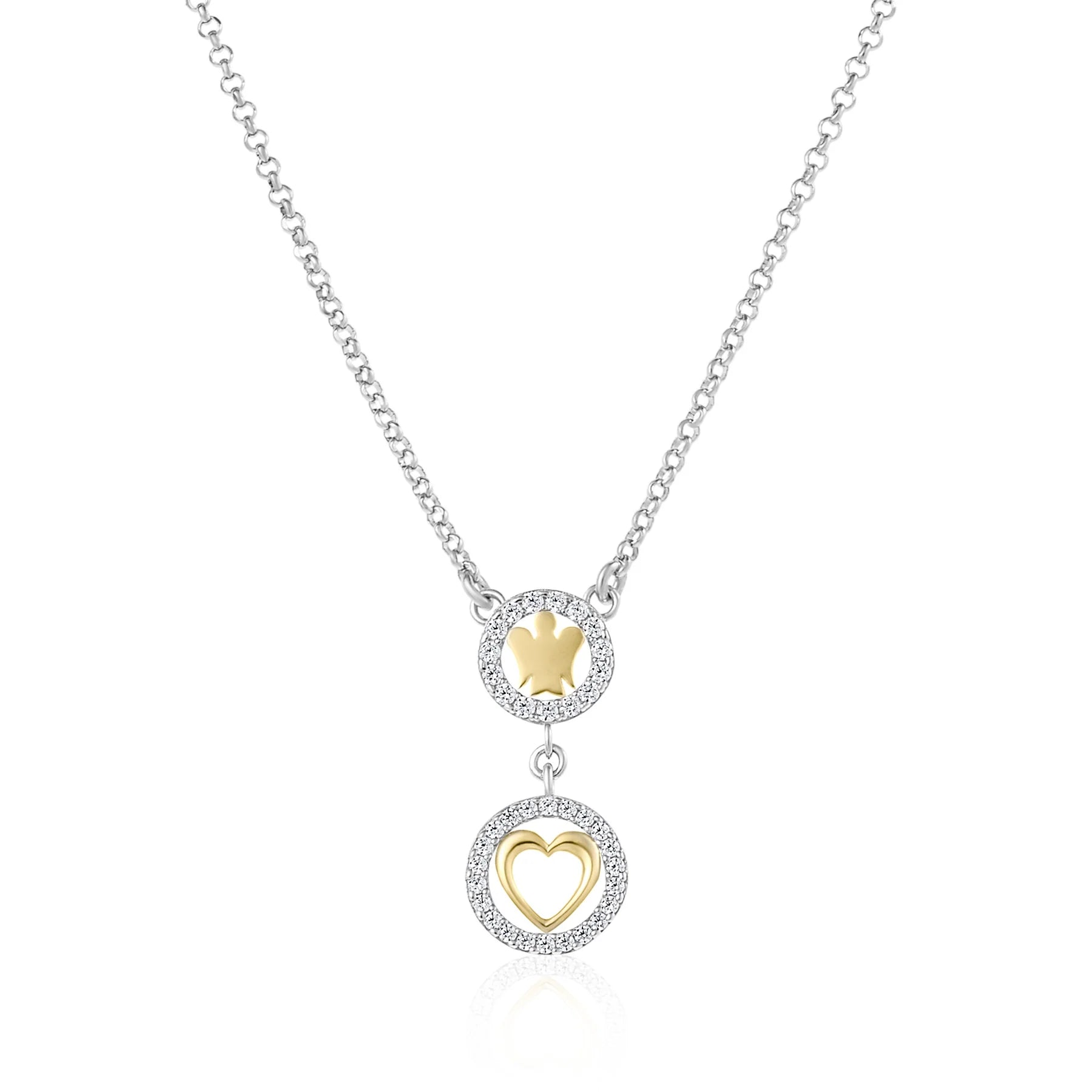 Collana Con Angelo & Cuore Dorato & Zirconi.    GIA460