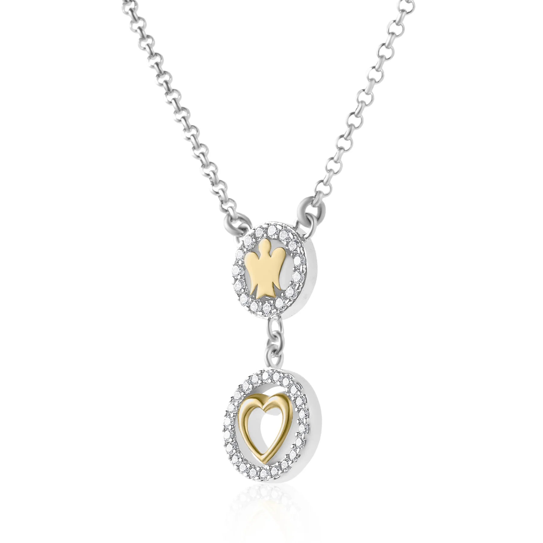 Collana Con Angelo & Cuore Dorato & Zirconi.    GIA460