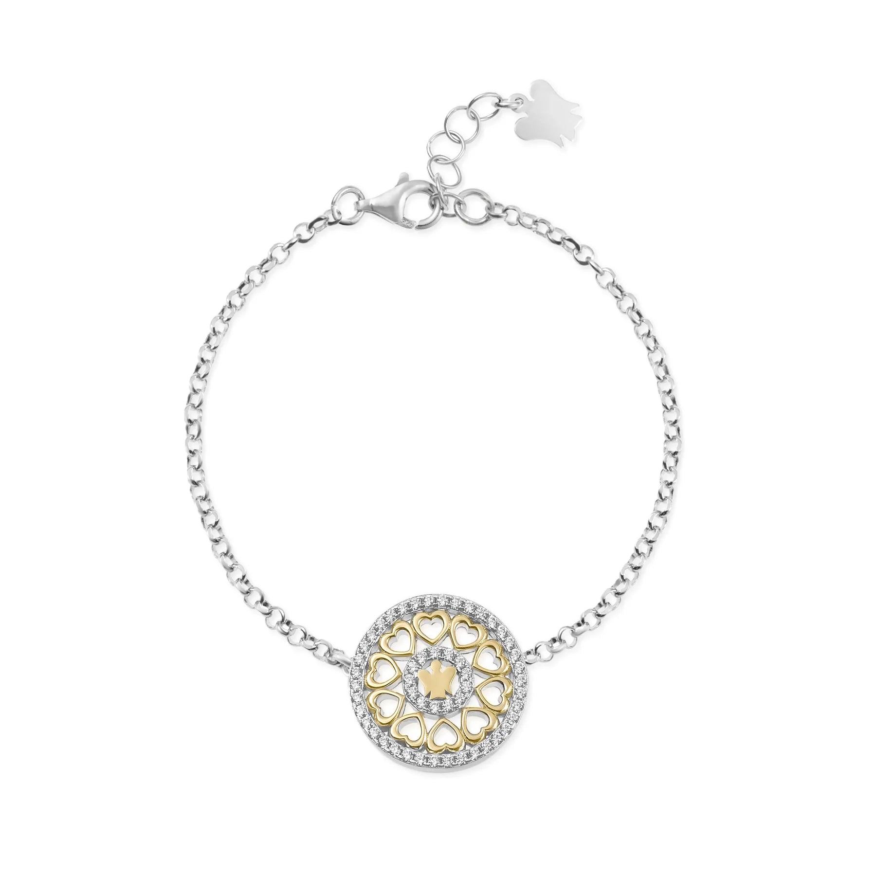 Bracciale Con Medaglia Con Angelo, Cuore Dorato & Zirconi.   GIA465