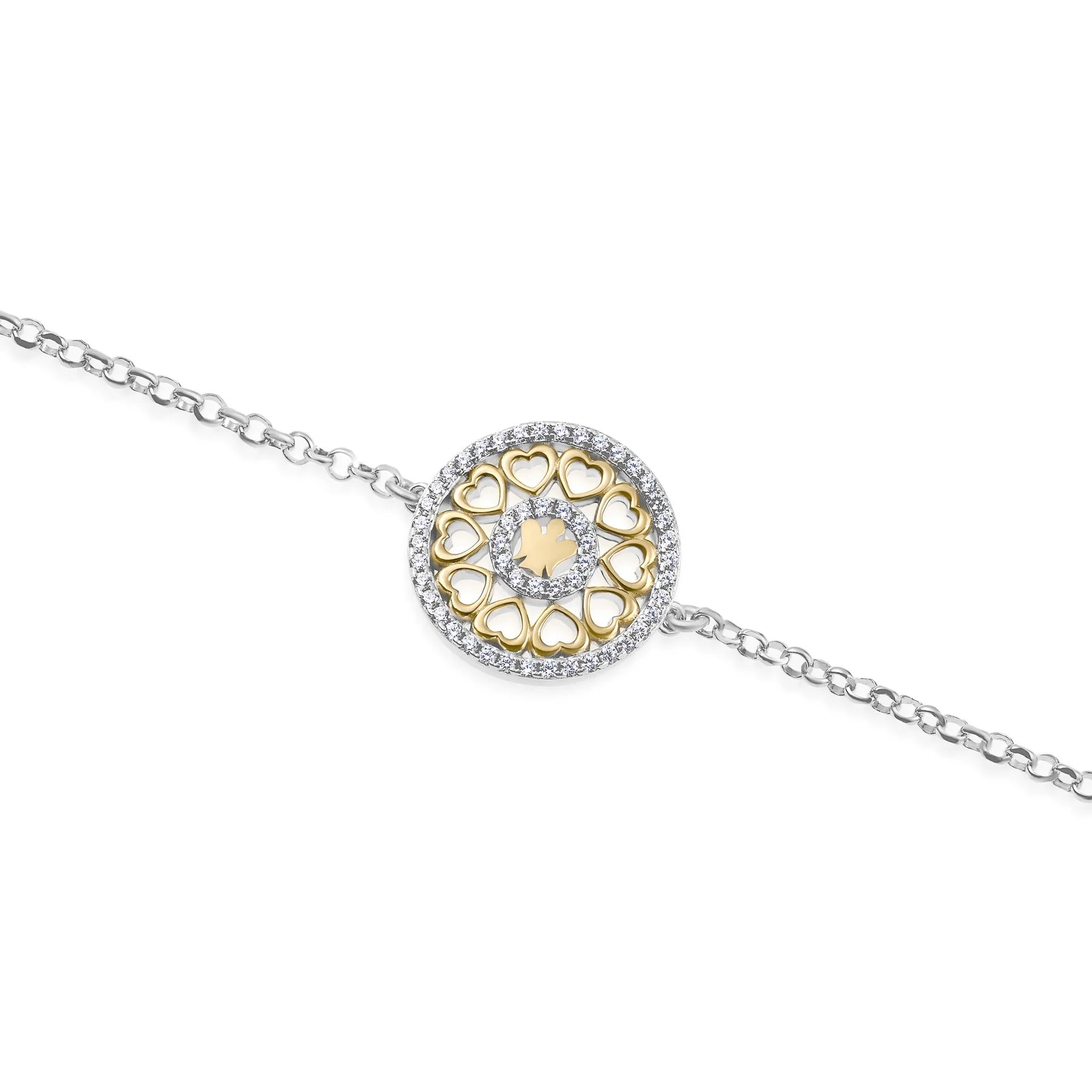 Bracciale Con Medaglia Con Angelo, Cuore Dorato & Zirconi.   GIA465