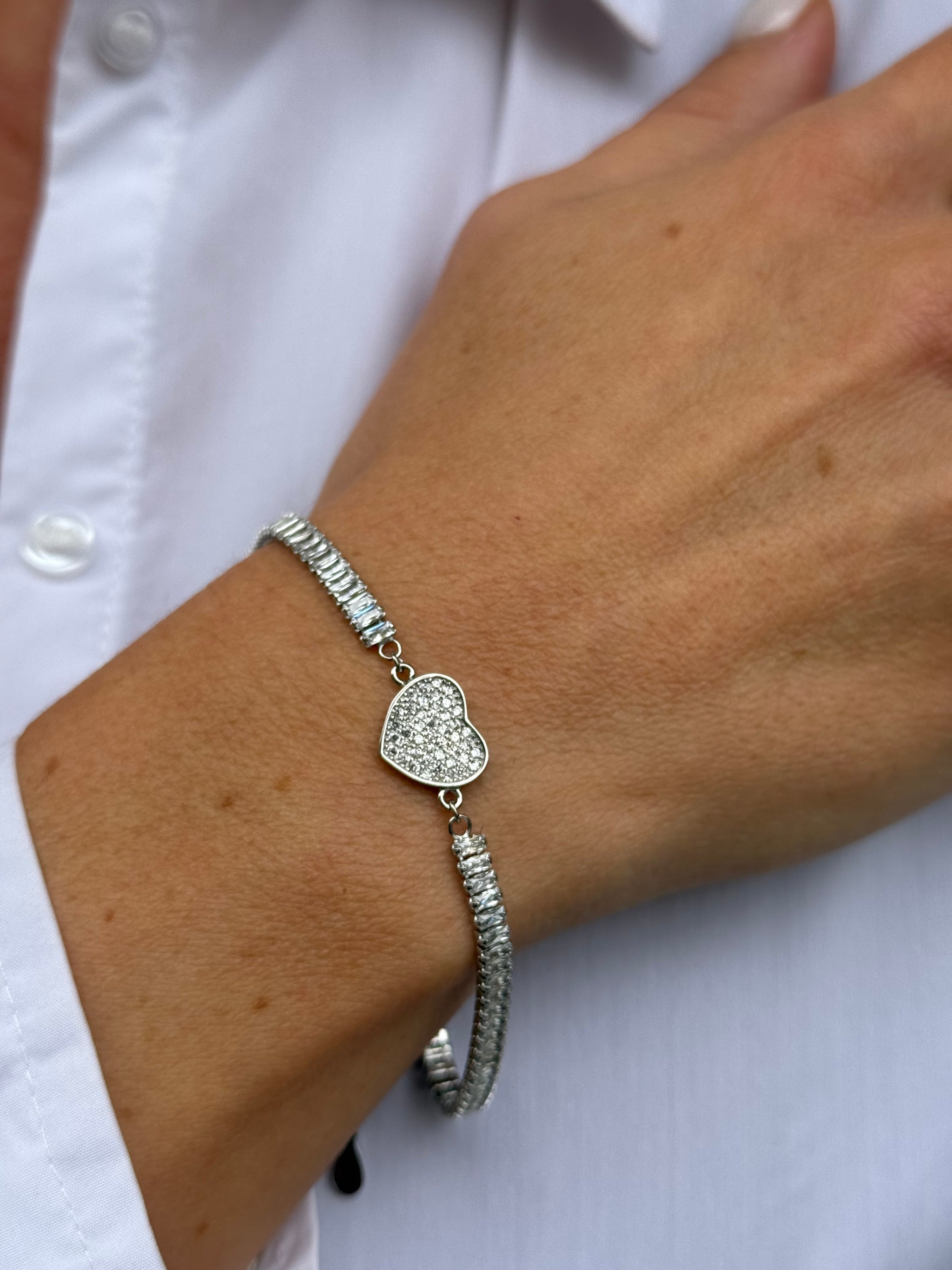 Bracciale Tennis Con Cuore Pavè