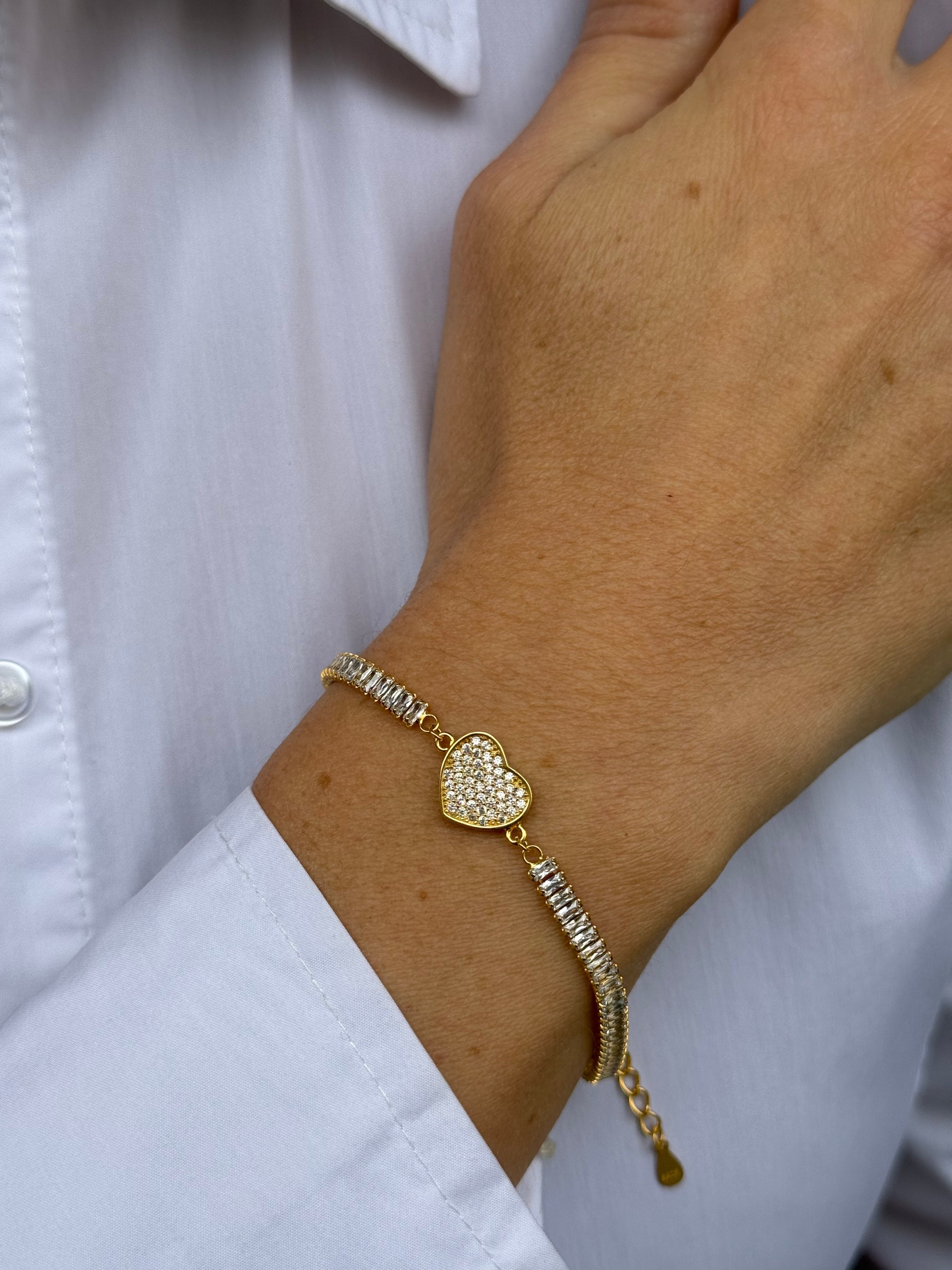 Bracciale Tennis Con Cuore Pavè Gold