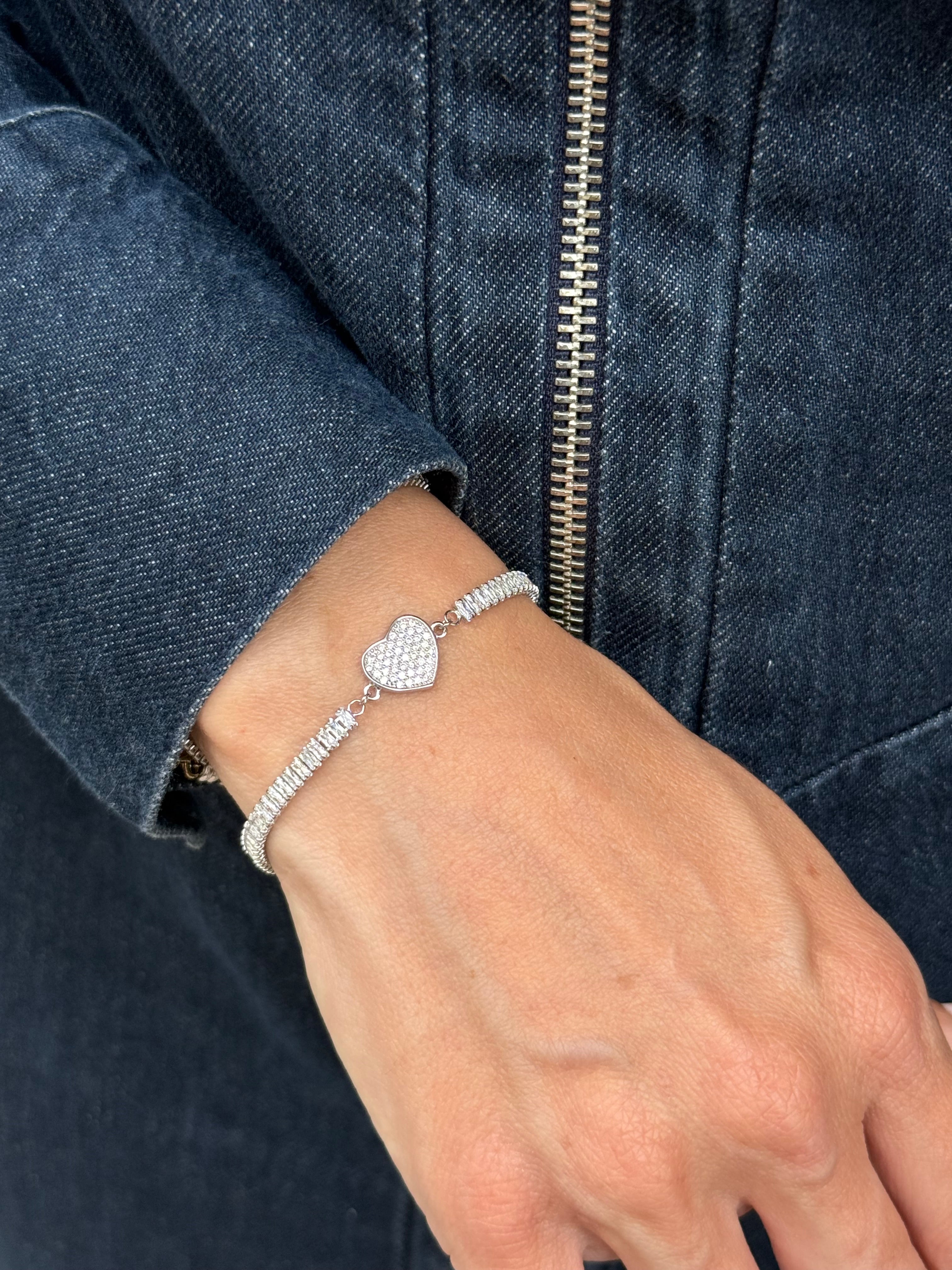 Bracciale Tennis Con Cuore Pavè