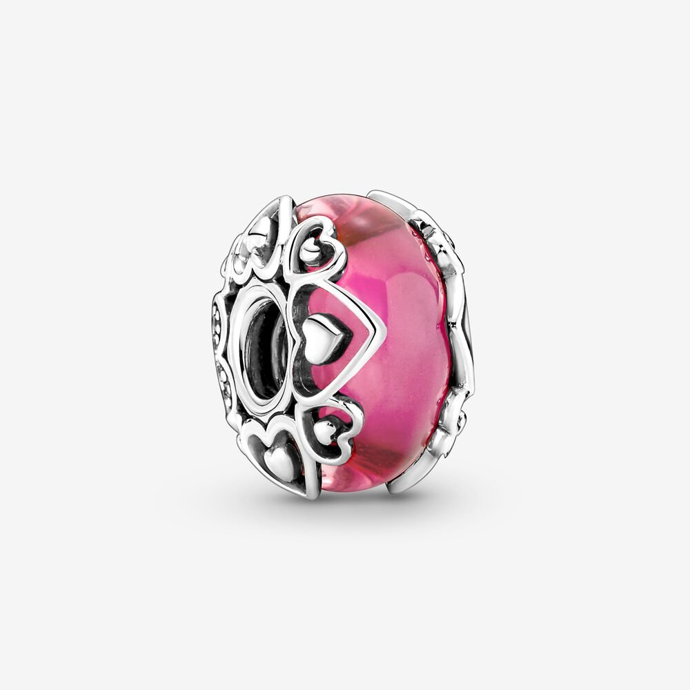 Charm Pandora Vetro Di Murano Rosa Con Cuori.       791159C00