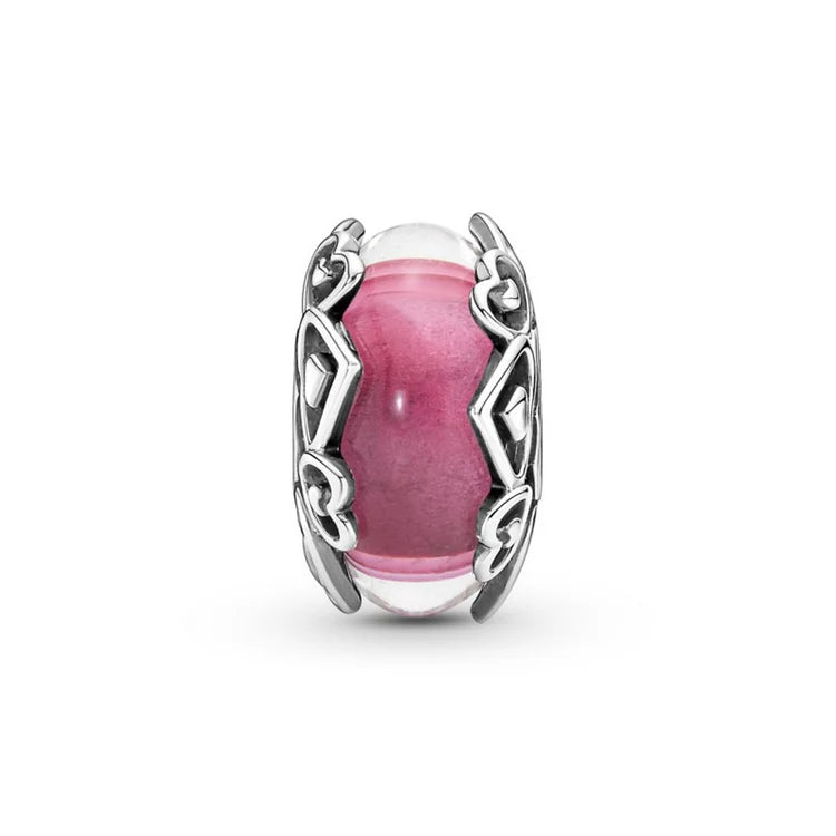 Charm Pandora Vetro Di Murano Rosa Con Cuori.       791159C00