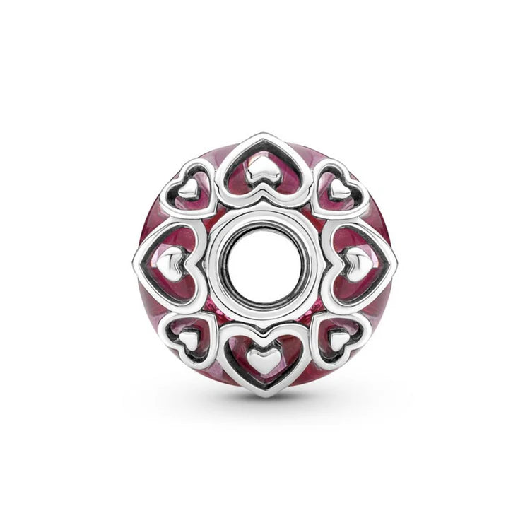 Charm Pandora Vetro Di Murano Rosa Con Cuori.       791159C00