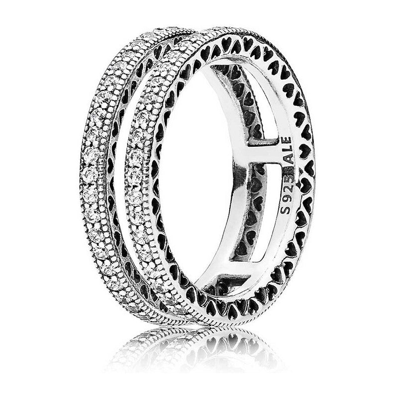 Anello Pandora Doppi Cuori.  196236CZ